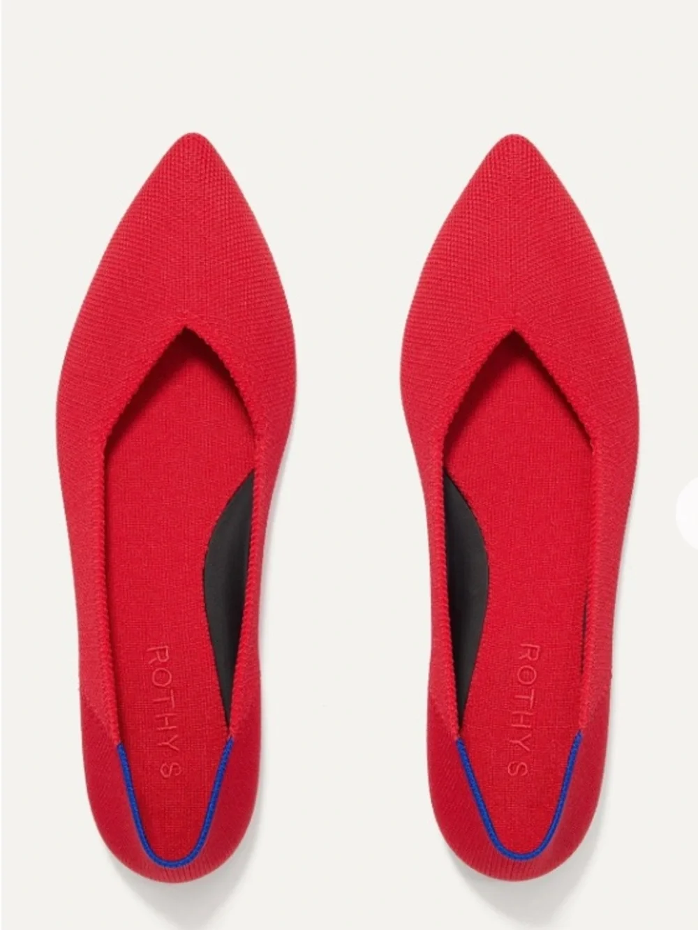 Rothy's Pointed Red Knit Ballet Flats with Blue Accent - Picture 1 of 5